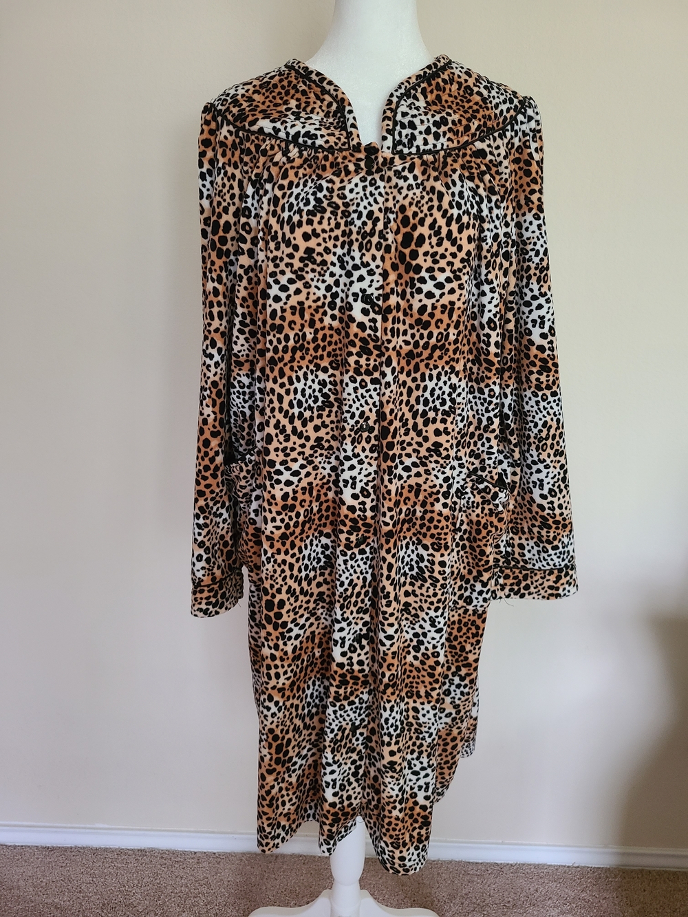 Plush Fleece Leopard Cheetah Print Snap Front Duster Robe Y2K Cottagecore Large